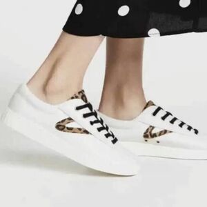 Tretorn White Low-Top Sneakers with Leopard Accent